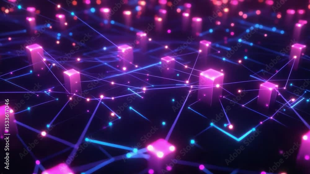 Poster cybernetic symphony: a luminous and futuristic network of interconnected, glowing nodes and lines, e