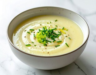 Creamy Potato Soup In White Bowl