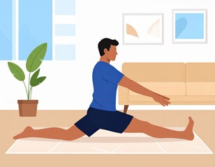 Fototapeta premium Man Stretching In Home Living Room