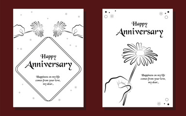 Happy Anniversary Card Set with Floral Designs