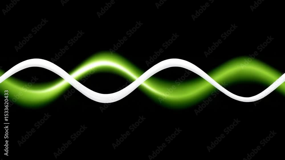 Poster dynamic green and white wave patterns on black background evoking energy and flow