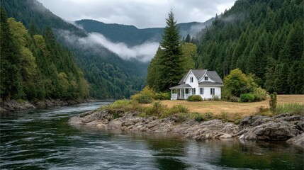 Fototapeta premium Peaceful river house scenery