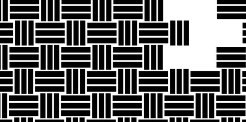 Black Weave Pattern Showing Repetition Useful as Background. Minimal line Seamless geometric pattern with shapes. Decoration and maze ornament square wall tile. black rattan weave texture background.