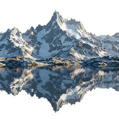 Majestic Mountain Reflection: Stunning Peak and Glacial Lake Panorama on transparent background