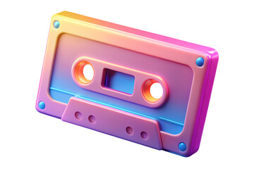 Obraz premium 3D tape cassette icon with holographic neon colors. Isolated 80s stereo cassette as a design element
