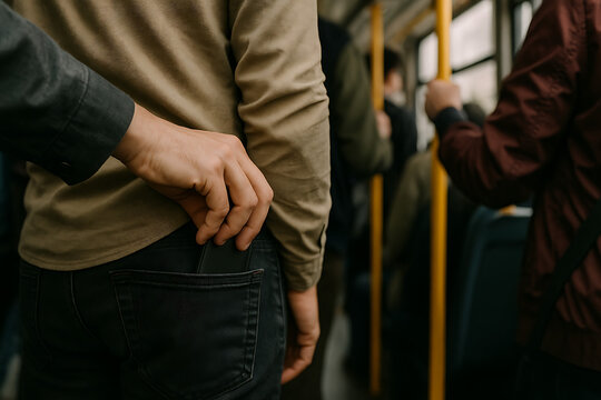 An attempted pickpocketing of a wallet from a pants pocket in a public place