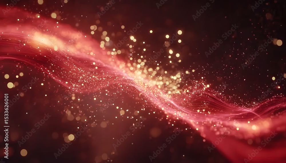 Poster abstract design with red and gold particles.