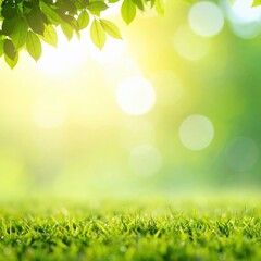 Obraz premium Sunlit green grass and leaves nature scene outdoor landscape photography tranquil atmosphere close-up view serenity