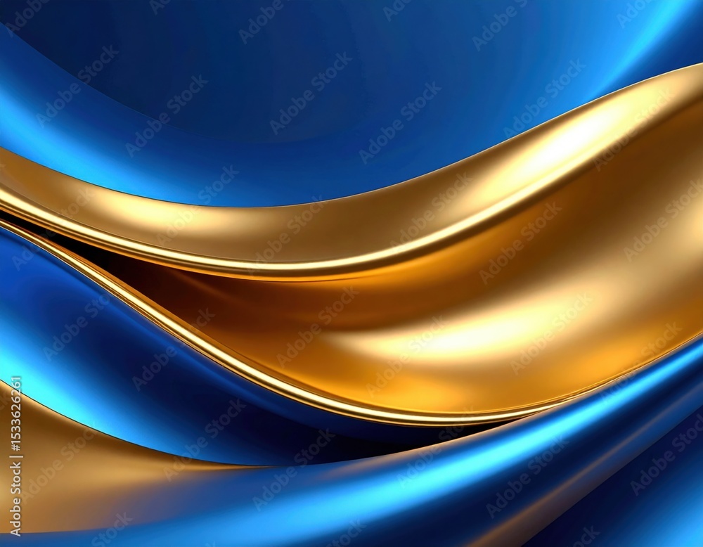Poster dynamic flow of blue and gold waves abstract digital art smooth texture artistic perspective modern 