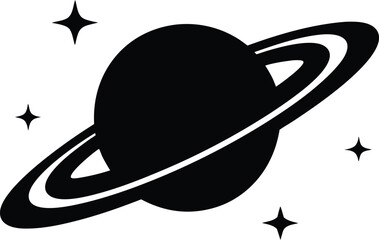 Saturn with sparkle silhouette,Saturn icon, Saturn with sparkle silhouette, cosmos and planet, Saturn silhouette vector