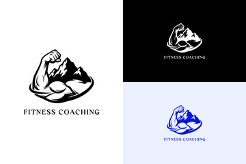 muscular arm wrapping around a mountain vector illustration, logo for power, weightlifting, gym instructor, bodybuilding, health and wellness, workout, fitness coaching, and more