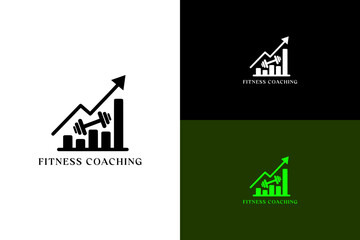 vector illustration of rising graph with dumbbell embedded, logo for weightlifting, bodybuilding, health and wellness, gym, personal trainer, workout, fitness coaching, and more