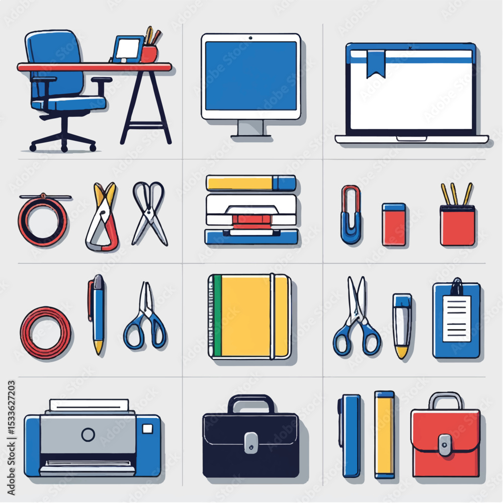 Poster vector set of office computer technology and business web icons