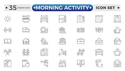 Morning Activity outline icon. Daily Lifestyle and Wellness Icon Set. Yoga, Skincare, Travel, and Self-Care Minimal Vector Collection. Editable stroke outline icon.
