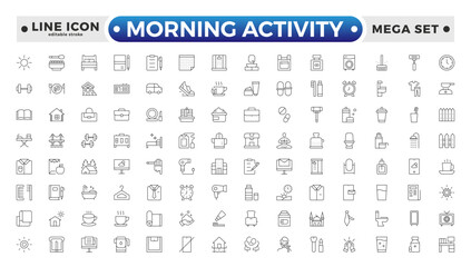 Morning Activity outline icon. Daily Lifestyle and Wellness Icon Set. Yoga, Skincare, Travel, and Self-Care Minimal Vector Collection. Editable stroke outline icon.

