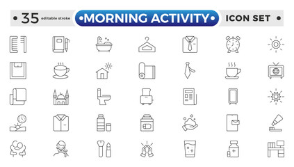 Morning Activity outline icon. Daily Lifestyle and Wellness Icon Set. Yoga, Skincare, Travel, and Self-Care Minimal Vector Collection. Editable stroke outline icon.
