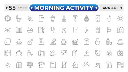 Morning Activity outline icon. Daily Lifestyle and Wellness Icon Set. Yoga, Skincare, Travel, and Self-Care Minimal Vector Collection. Editable stroke outline icon.
