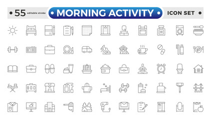 Morning Activity outline icon. Daily Lifestyle and Wellness Icon Set. Yoga, Skincare, Travel, and Self-Care Minimal Vector Collection. Editable stroke outline icon.
