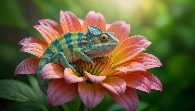 chameleon blending seamlessly into a vibrant