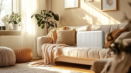 Electric Heater Radiator in Living Room for Winter Season, Home Heating, and Cozy Indoor Concepts.