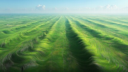 Green Grassland Agriculture Field Under Sunlight Landscape Background View