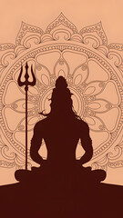 Meditative silhouette of lord shiva with trishul and mandala