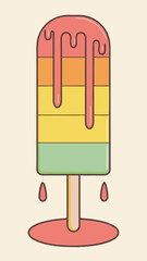 Colorful layered popsicle illustration with dripping icing on a white background