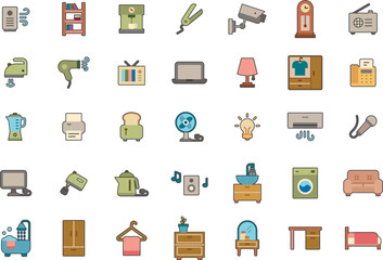 Collection of home appliances and furniture icons