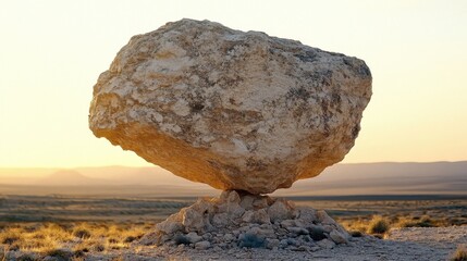 Balanced Rock Formation in Desert Landscape Under a Clear Sky During Daylight
