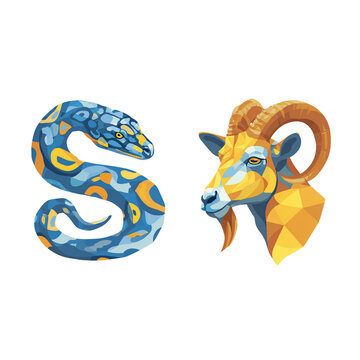 stylized python vs goat vector logo