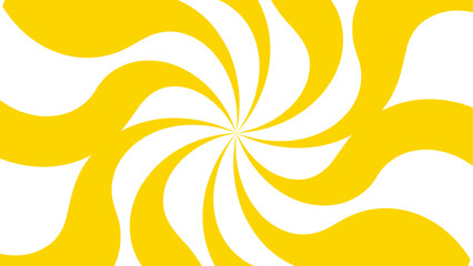 Abstract design with central spiral swirl with thick, curving yellow and white bands radiating outward. Hypnotic, dynamic motion, forming a sunburst-like effect. Energy, movement, and visual rhythm.