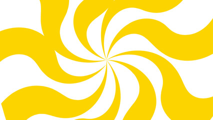 Abstract design with central spiral swirl with thick, curving yellow and white bands radiating outward. Hypnotic, dynamic motion, forming a sunburst-like effect. Energy, movement, and visual rhythm.