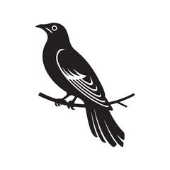 Fototapeta premium Elegant Cuckoo Bird Bird Silhouette Perched on a Branch - Minimalist Vector Art