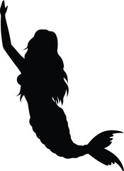 Mermaid silhouette, elegant profile, vector illustration
