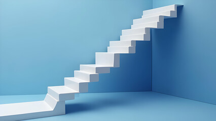 Ultra-Realistic 3D Pearlescent White Arrow Elegantly Spiraling Through Sophisticated Staircase on Sapphire
