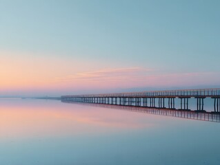 Obraz premium Bridge over calm water at sunset