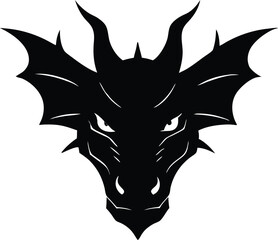 A black silhouette of a dragon head. Dragon head silhouette icon vector clipart design illustration.