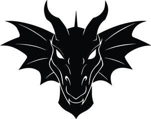A black silhouette of a dragon head. Dragon head silhouette icon vector clipart design illustration.