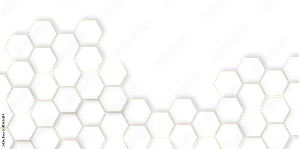 Poster Modern simple style seamless pattern with hexagonal graphic design. Geometric art deco texture mosaic white background. abstract molecular structures in technology, wallpaper background, vector.	
