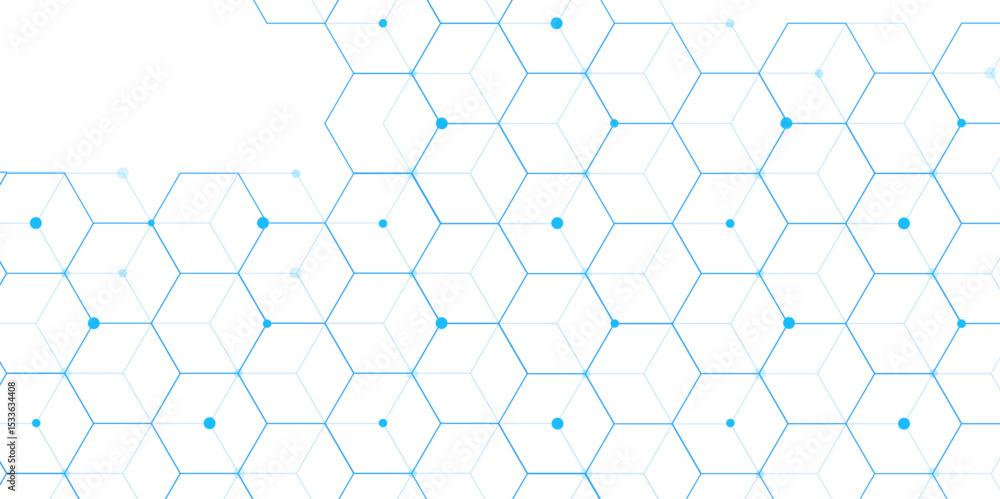 Poster Molecular structure abstract tech background. Geometric blue background. Vector banner design with hexagons. Science network pattern, connecting lines and dots Medical background, Vector illustration.