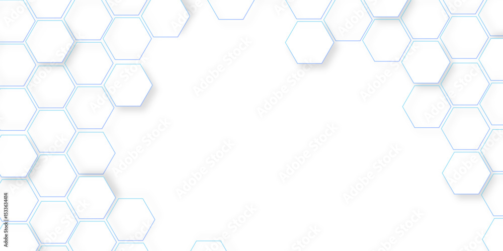 Poster Modern simple style seamless pattern with hexagonal graphic design. Geometric art deco texture mosaic white background. abstract molecular structures in technology, wallpaper background, vector.	