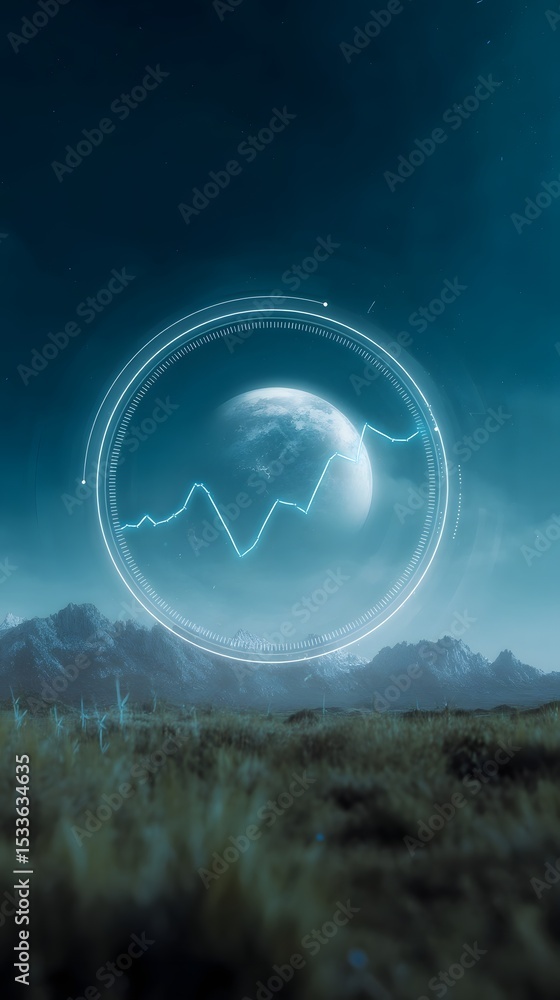 Poster clean energy hud with net zero graph and planet icon