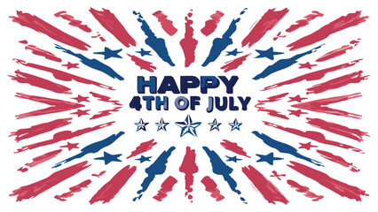 Obraz premium Happy th of july design with red and blue brush strokes and stars for american independence day celebration