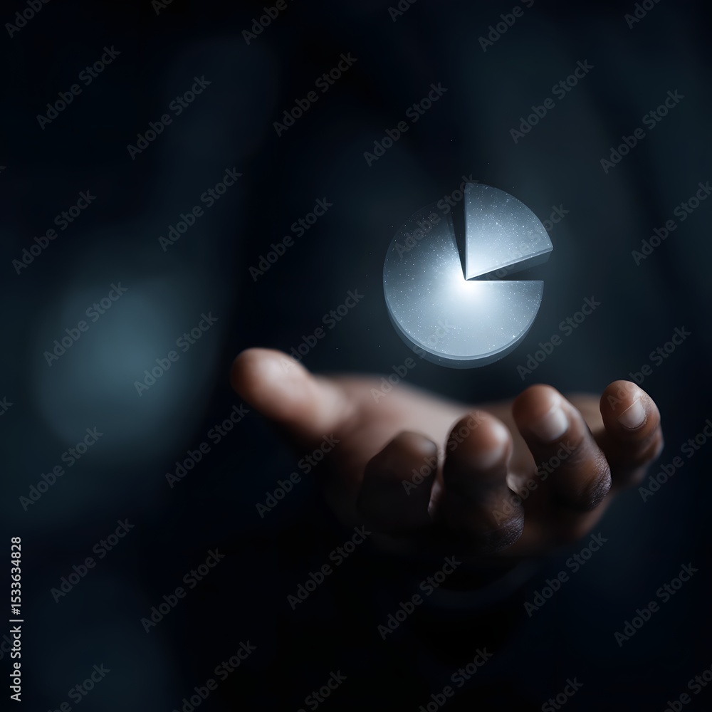 Poster glowing data visualization projected above a hand in a dark business environment