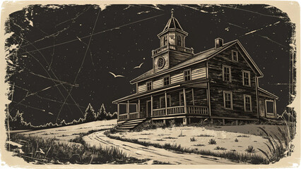 Fototapeta premium Vintage Grunge Weathered Old House Illustration