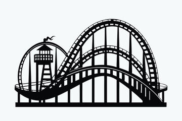 Rollercoaster silhouette vector, amusement ride icon, theme park track, thrill ride graphic
