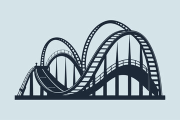 Rollercoaster silhouette vector, amusement ride icon, theme park track, thrill ride graphic