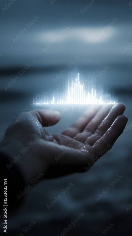 Poster projected renewable energy output above an open palm