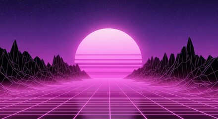 Retro Landscape with Grid and Sun