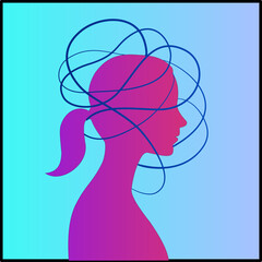 abstract depiction of a woman's head and shoulders in profile.